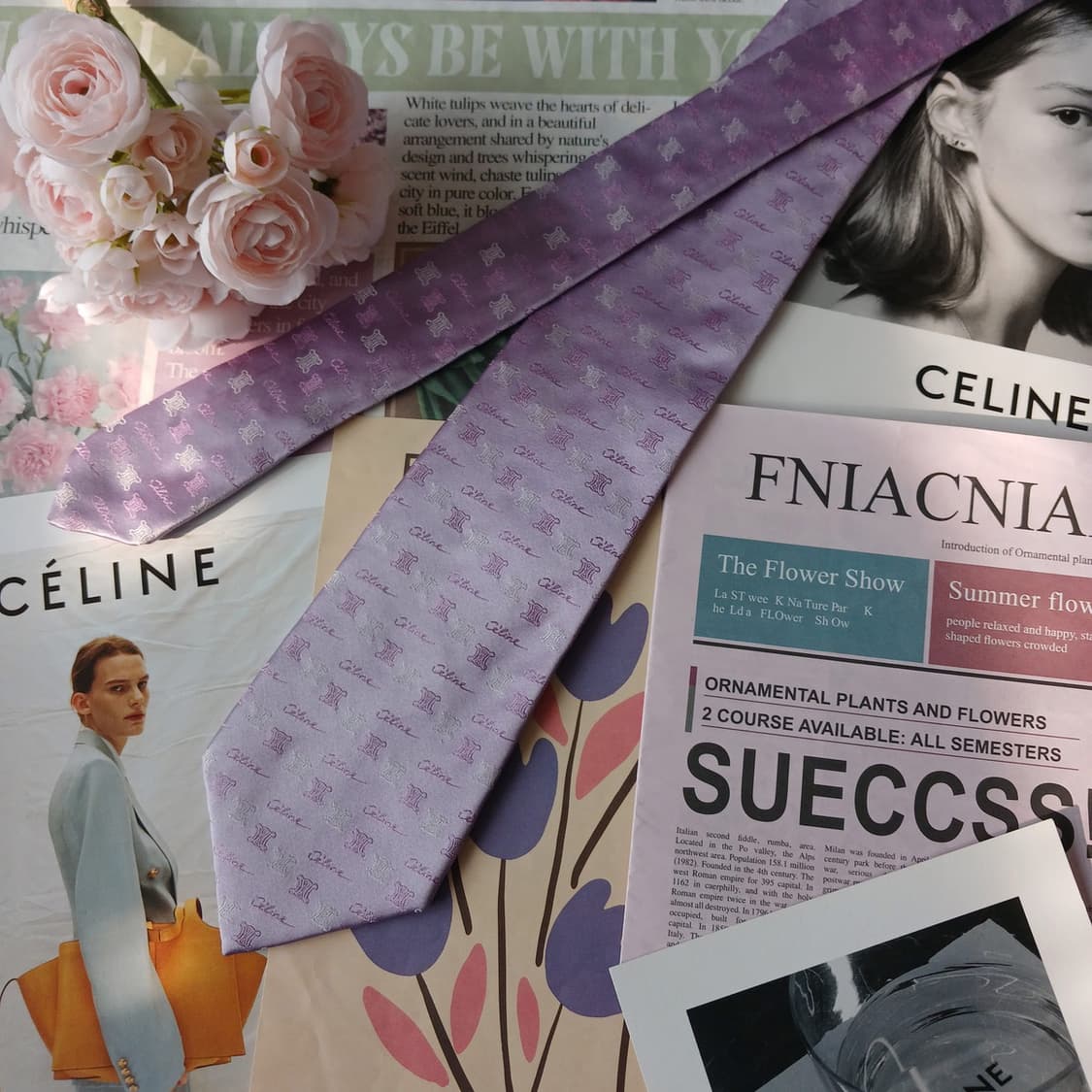 셀린느 실크 바이올렛 자카드 로고 넥타이 9cm A등급 A19524
 상품이미지3