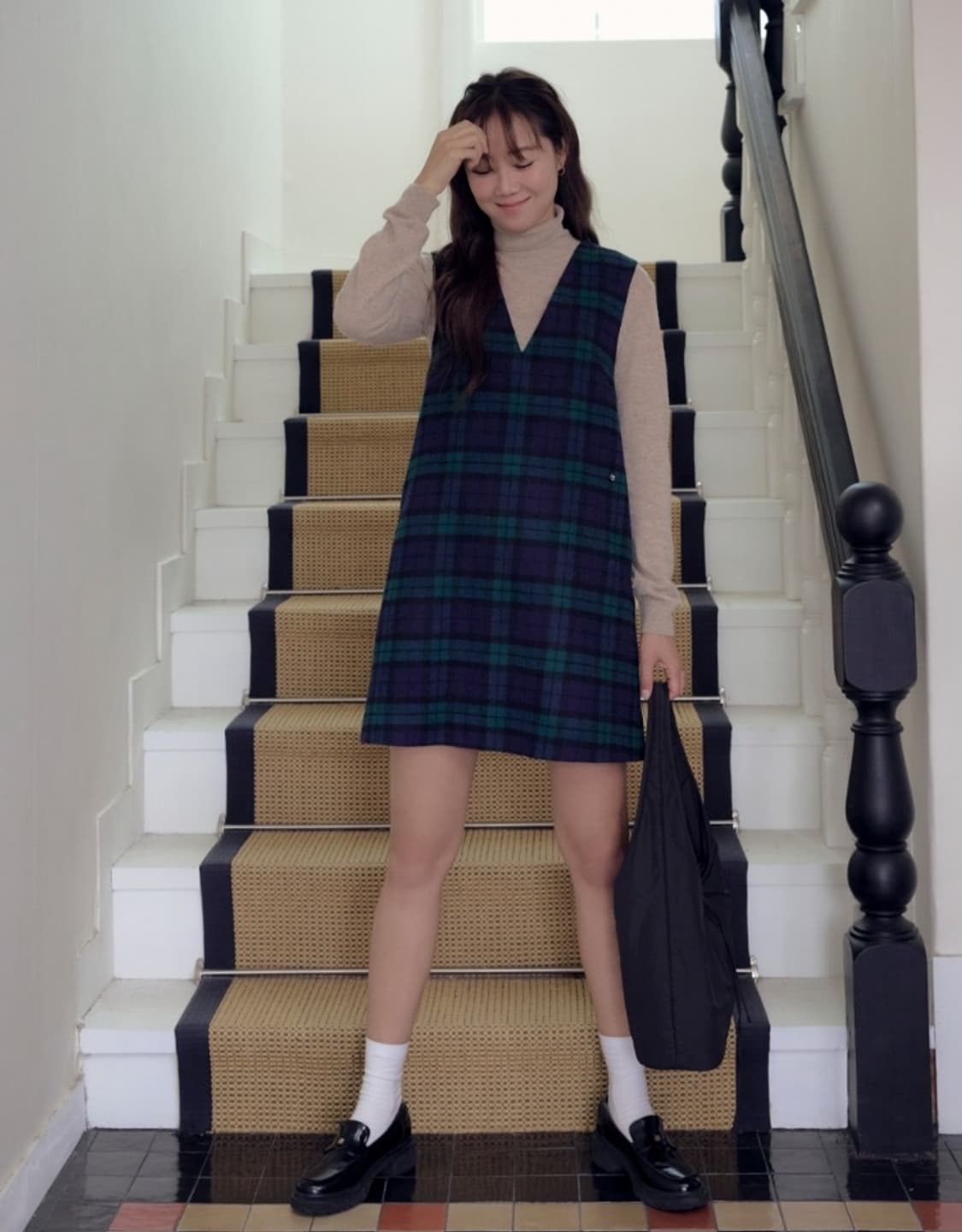 드파운드 울 블렌디드 체크 원피스 상품이미지2