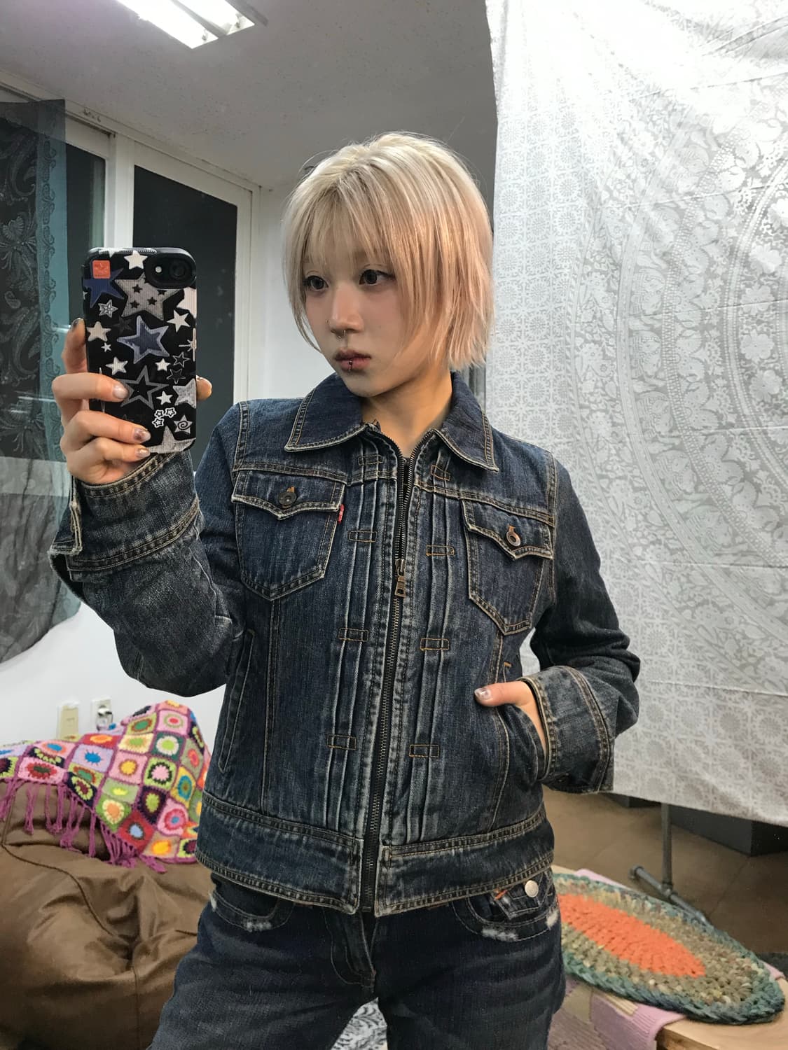 리바이스 여성 데님 누빔 패딩  상품이미지1