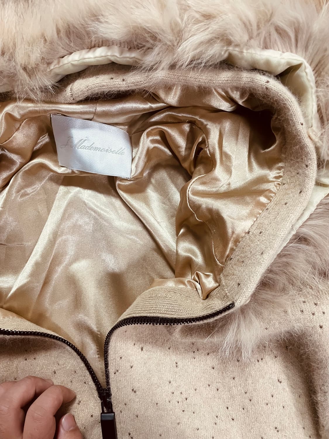 아메카지 모리걸 베이지 퍼 후드집업 자켓 상품이미지3