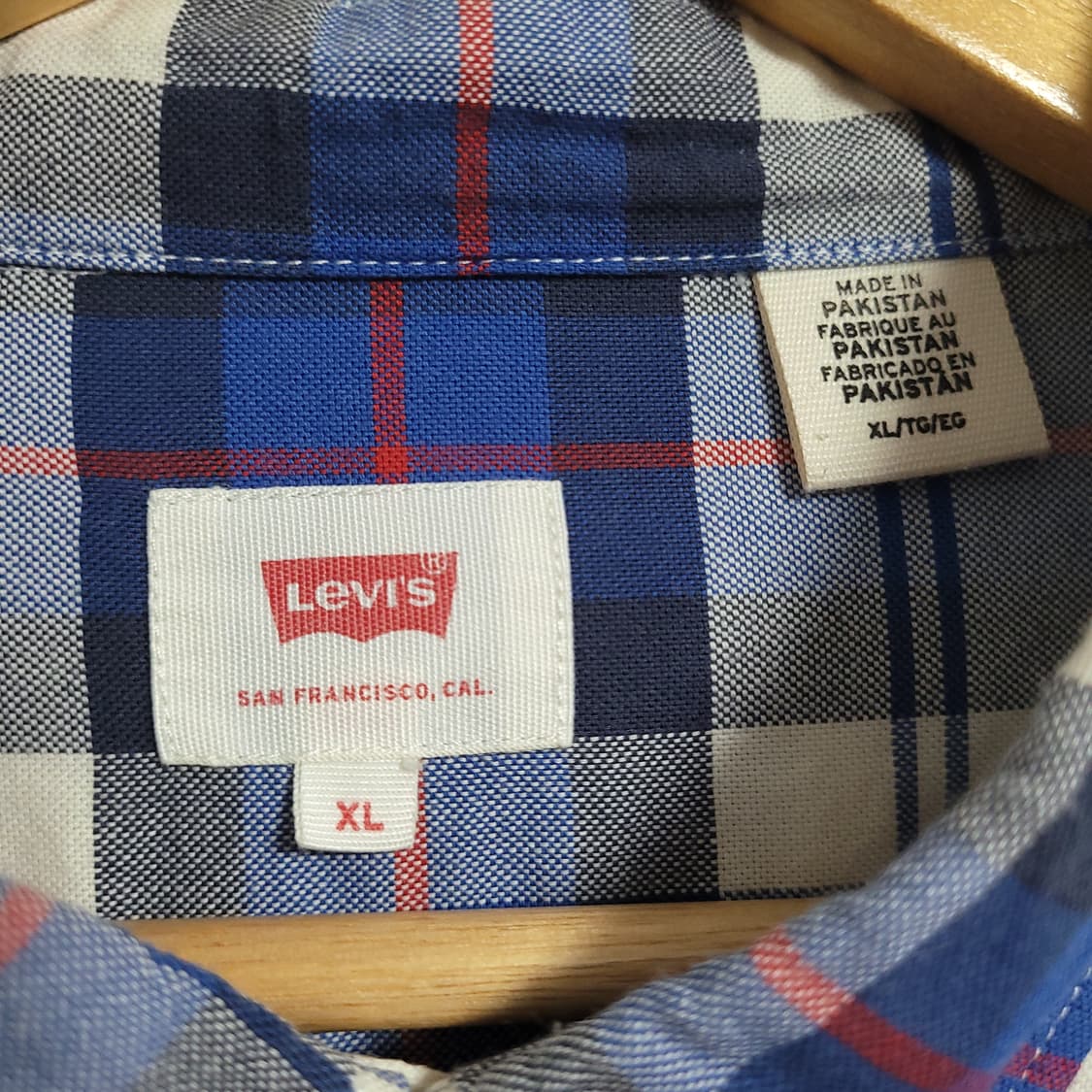 (XL) LEVI'S 리바이스 블루 체크 셔츠 남방 화이트 택 상품이미지3