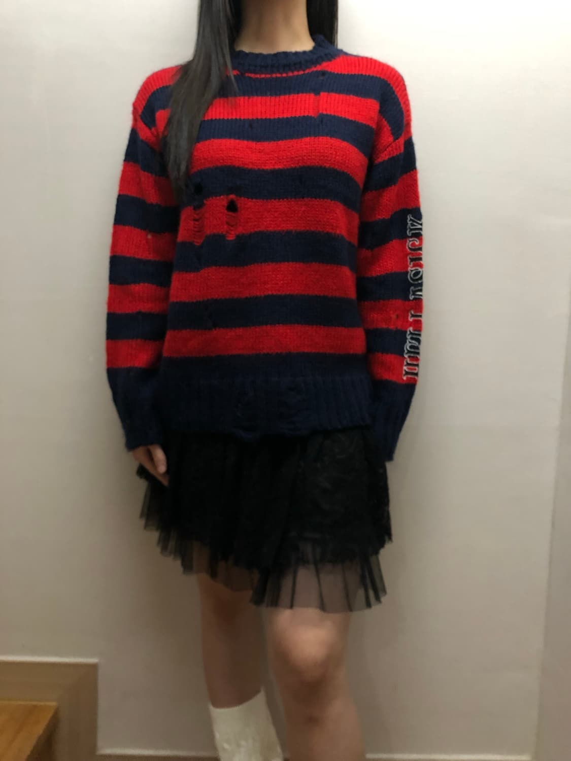 빈티지 레드 펑크 스트라이프 니트 상품이미지6