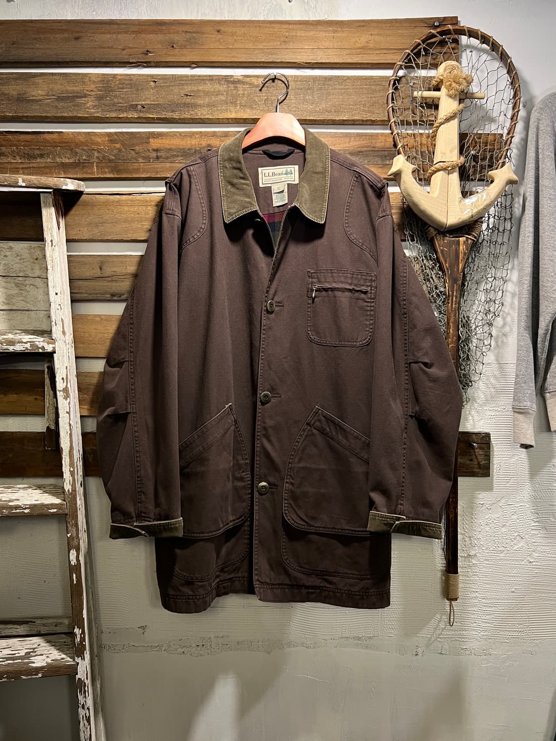 [XL]엘엘빈 USA 체크 라이닝 다크브라운 캔버스 헌팅 자켓 상품이미지1