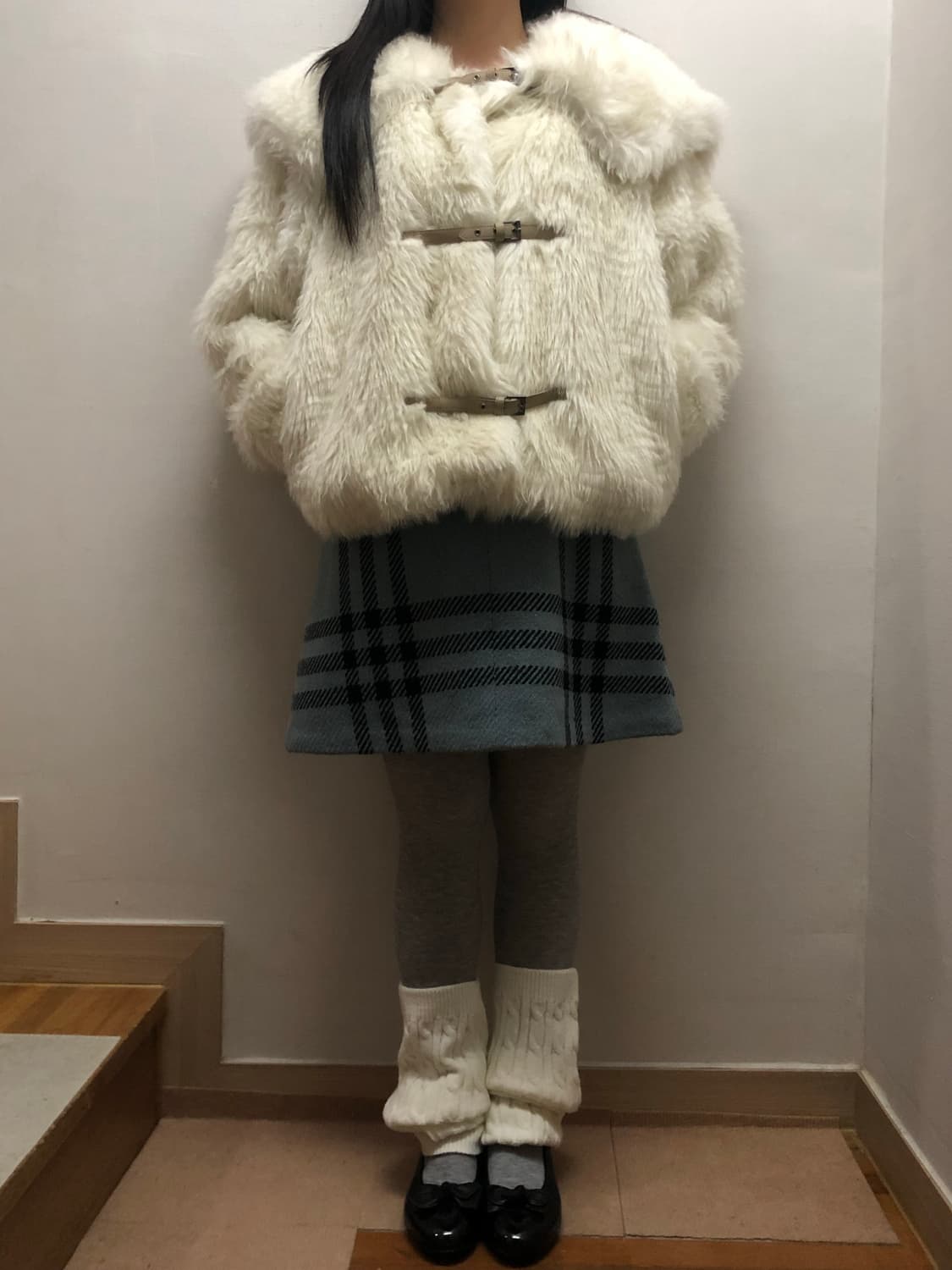 빈티지 화이트 벨티드 에코 퍼자켓 상품이미지4