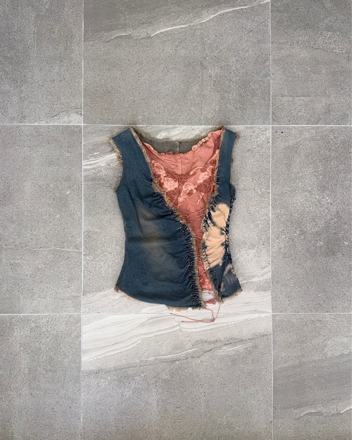 Washing denim shirring laceup sleeveless 상품이미지1