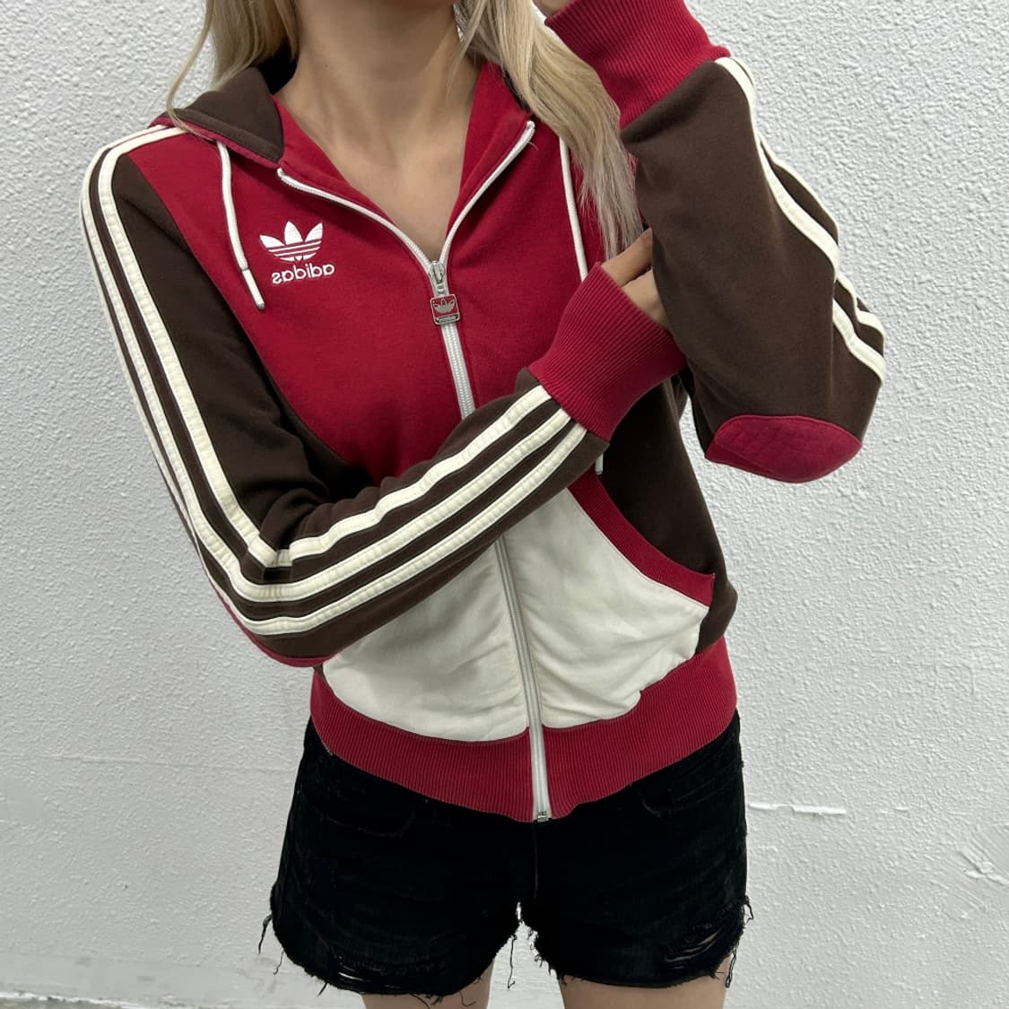 아디다스 버건디배색 화이트라인 브라운 후드집업 85 상품이미지1