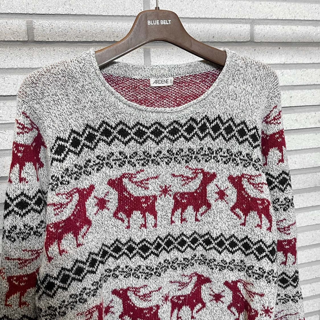 USA VINTAGE 니트 라운드넥 노르딕 루돌프 패턴 디테일 그레이 상품이미지4