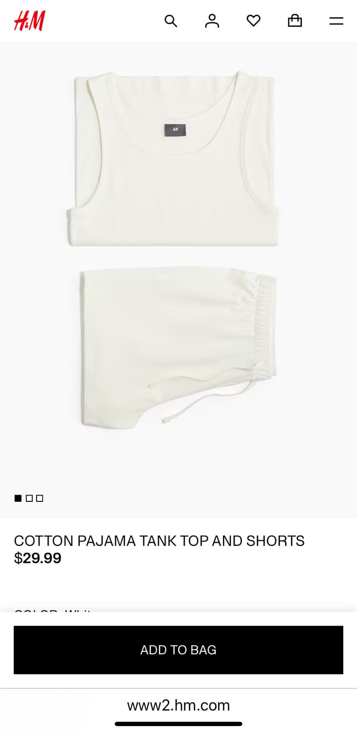 H&M 코튼 파자마 탱크탑 & 쇼츠 XS 상품이미지1