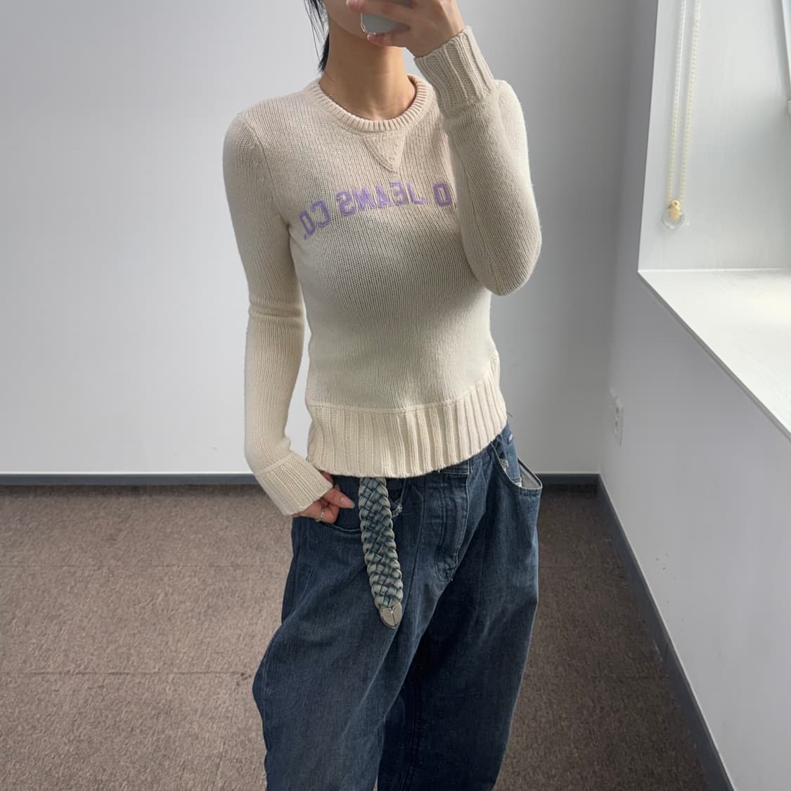 Polo jeans 폴로 진스 라이트 퍼플 로고 아이보리 니트 상품이미지2