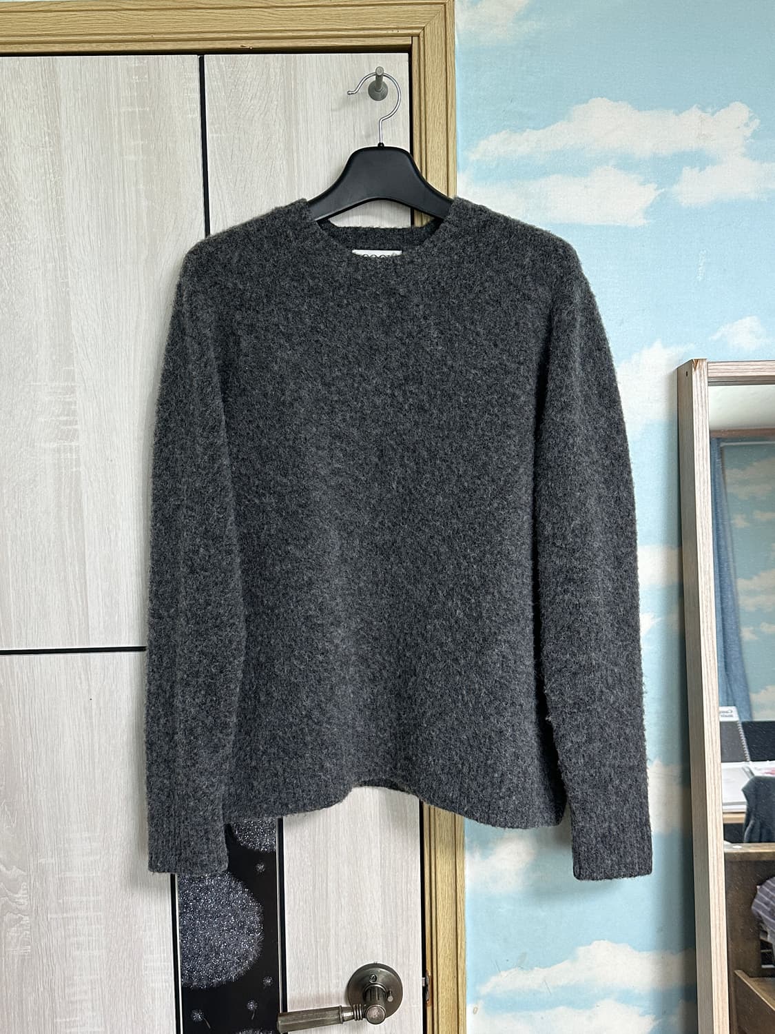 (XL) 쿠어 헤어리 알파카 블렌드 크루넥 스웨터 (멜란지그레이) 상품이미지2