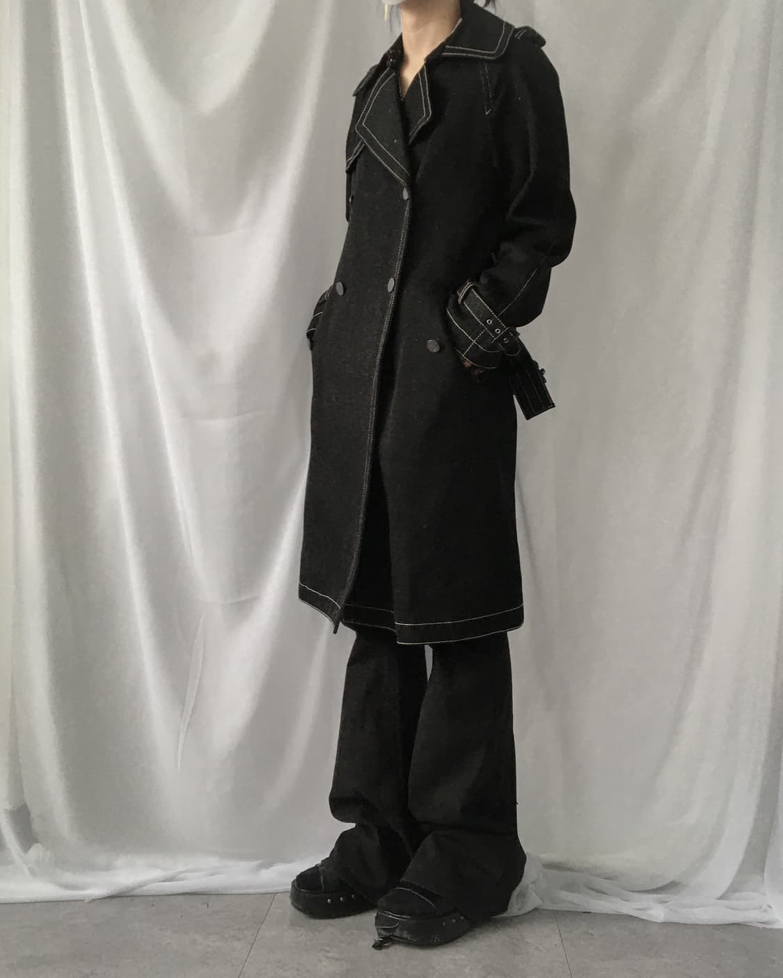 Stitch belted point double button coatSt 상품이미지8