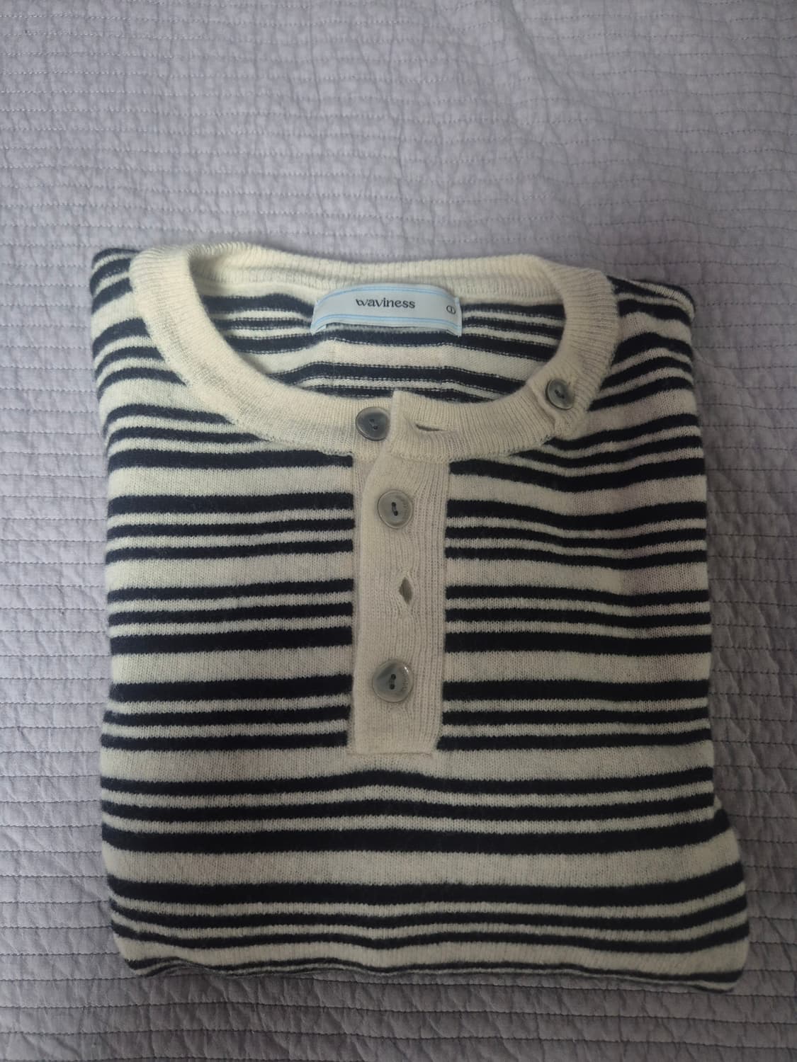 웨이비니스 스트라이프 헨리넥 니트 1사이즈 상품이미지1
