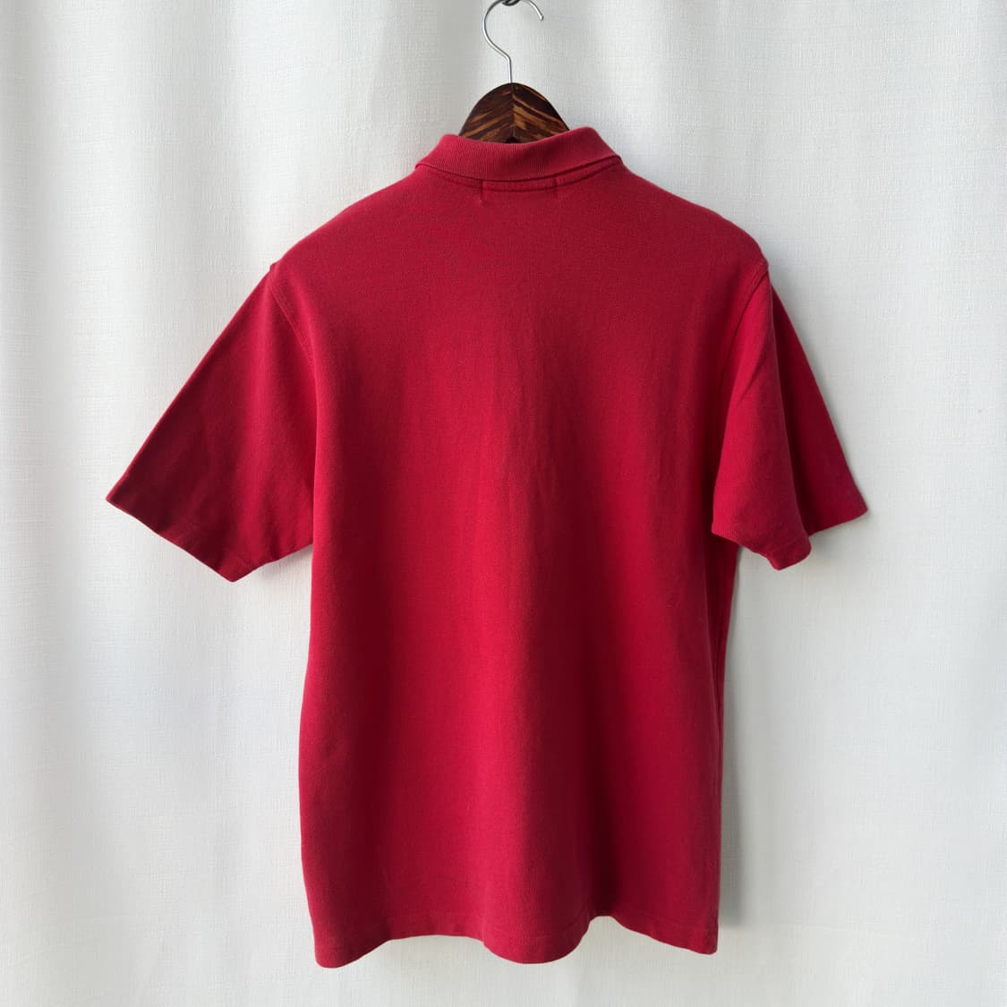 올드 버버리 골드 크레스트 자수 반팔 카라티 레드 L 상품이미지9