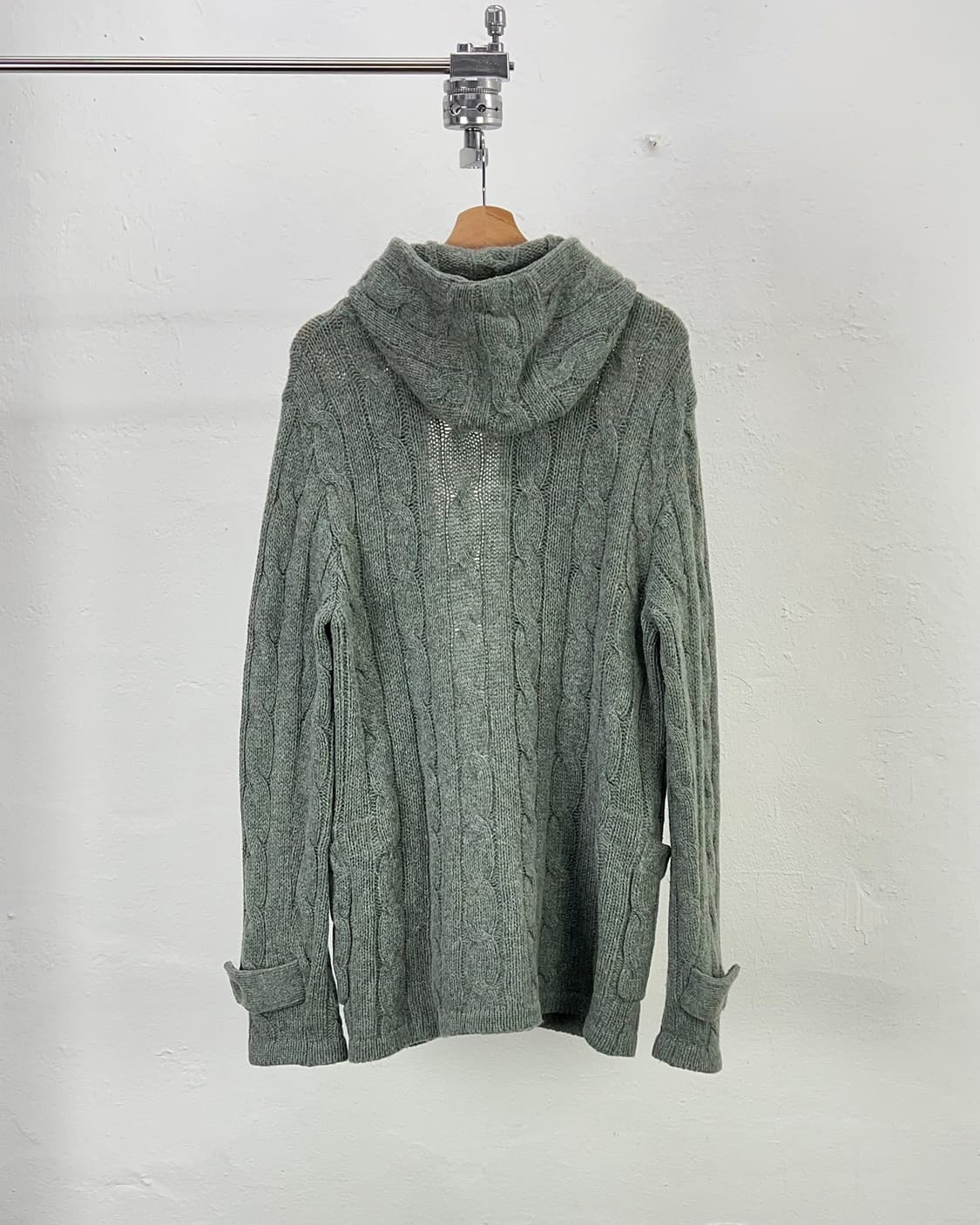 90s 폴로 랄프로렌 그린 그레이 케이블 울 더플 니트 가디건 상품이미지6