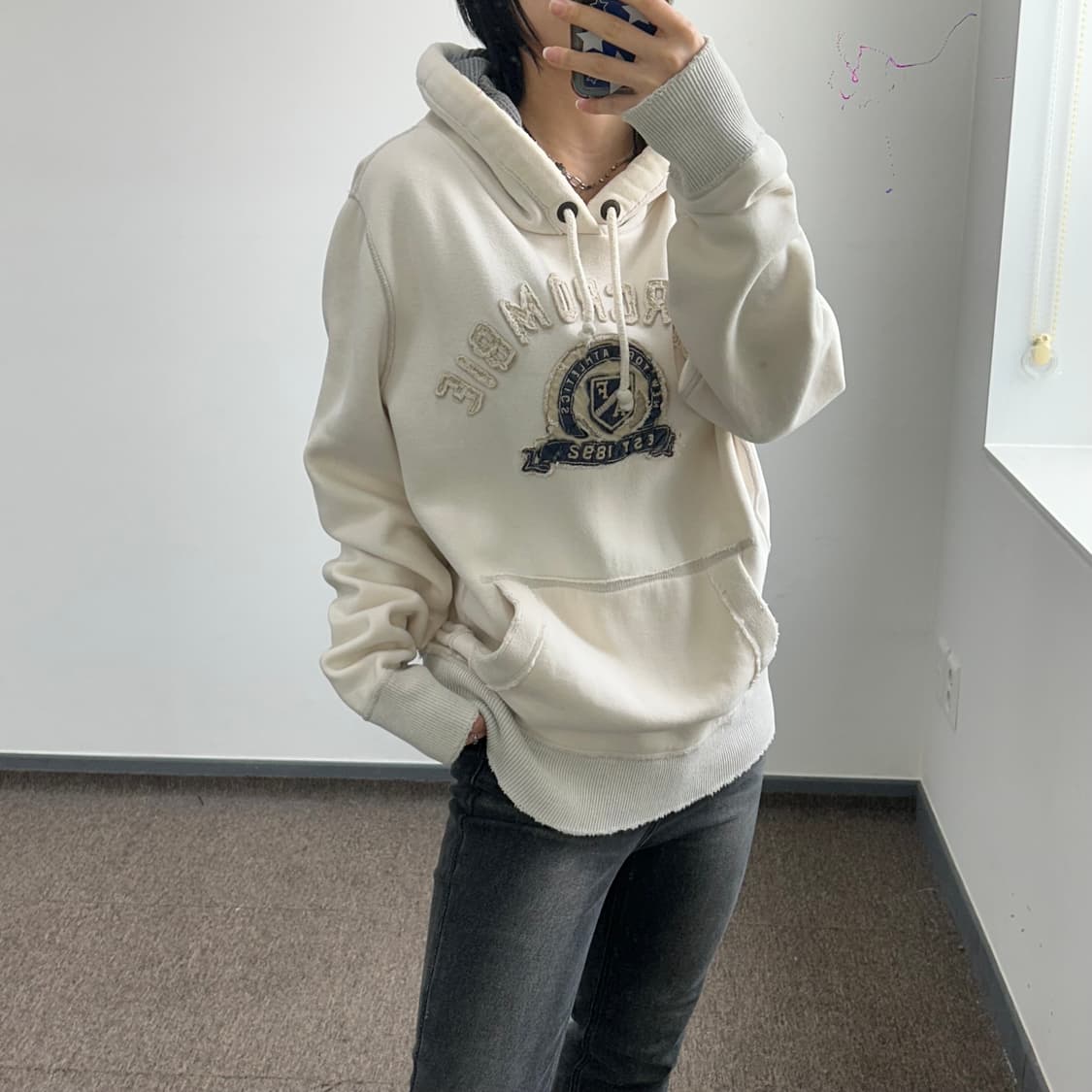 Abercrombie 스펠아웃로고 아이보리 후드티 상품이미지2