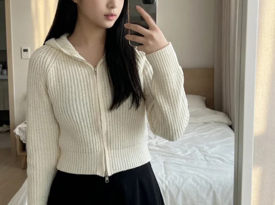 투웨이 크롭 후드 니트 집업 가디건 y2k 슬림핏 꾸안꾸 상품이미지1