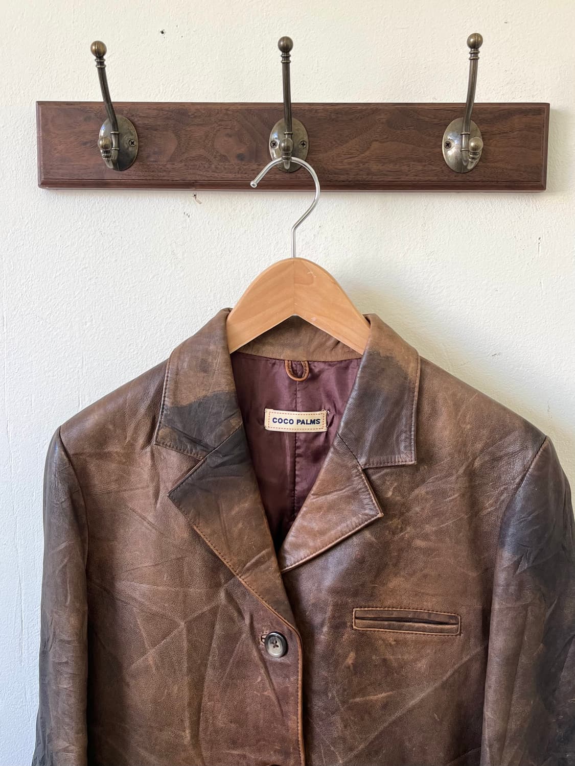 90‘s COCO PALMS 브라운 워싱 레더 자켓 상품이미지2