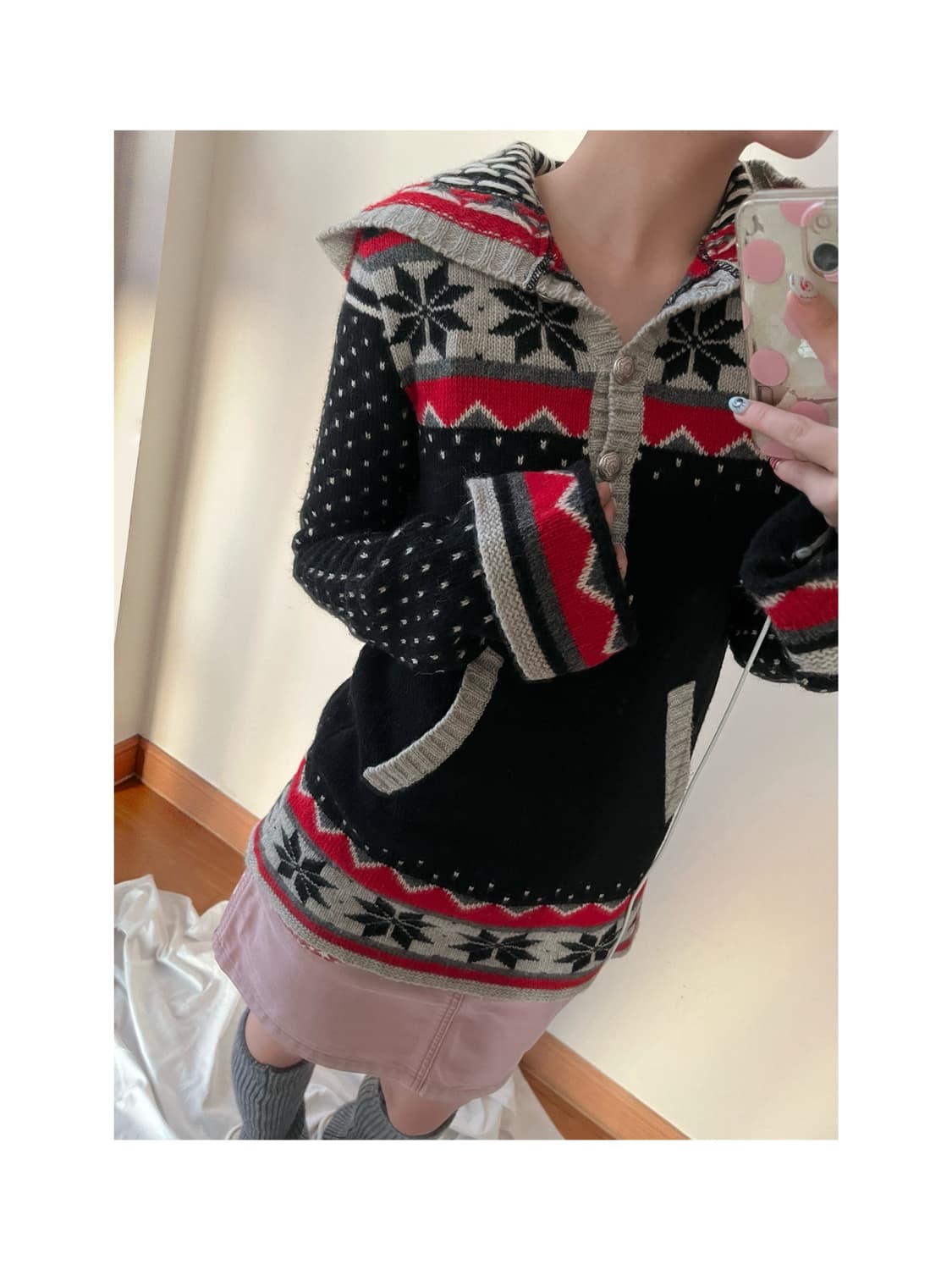 히스테릭 글래머 아카이브 노르딕 눈꽃송이 니트 후드집업 후드티 스웨터 상품이미지1