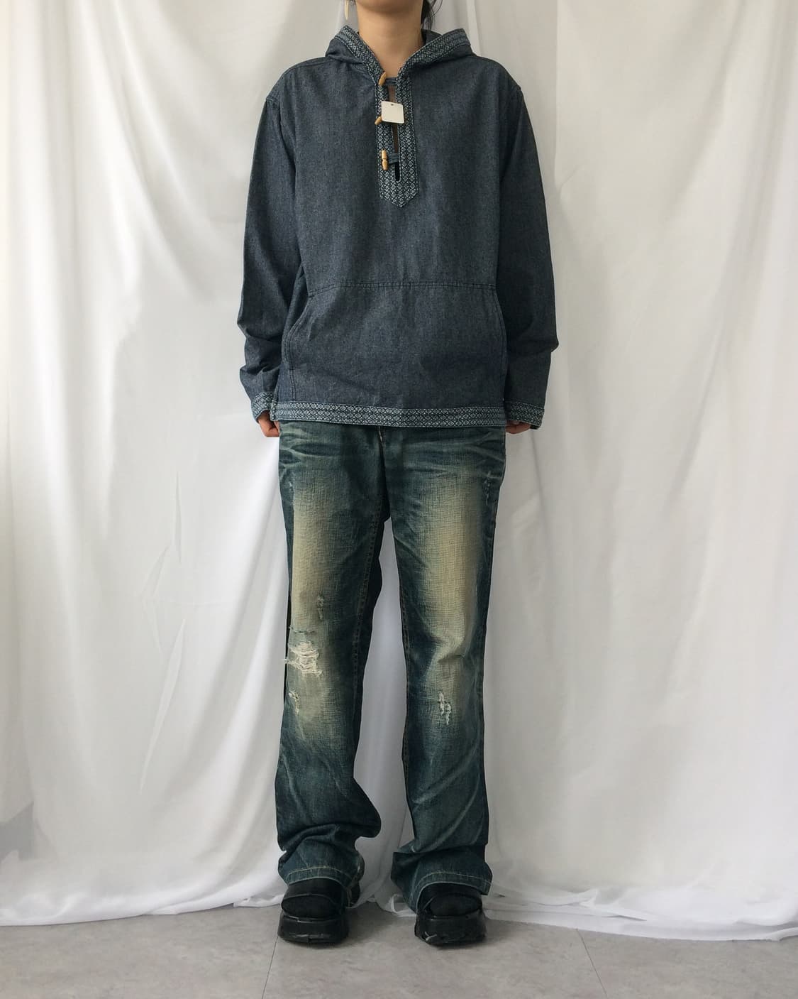 Button Henry neck denim hood 상품이미지6