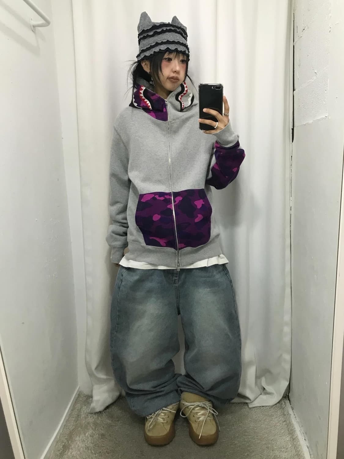 Bape Purple Camouflage Two-Way Hood Zi 상품이미지4