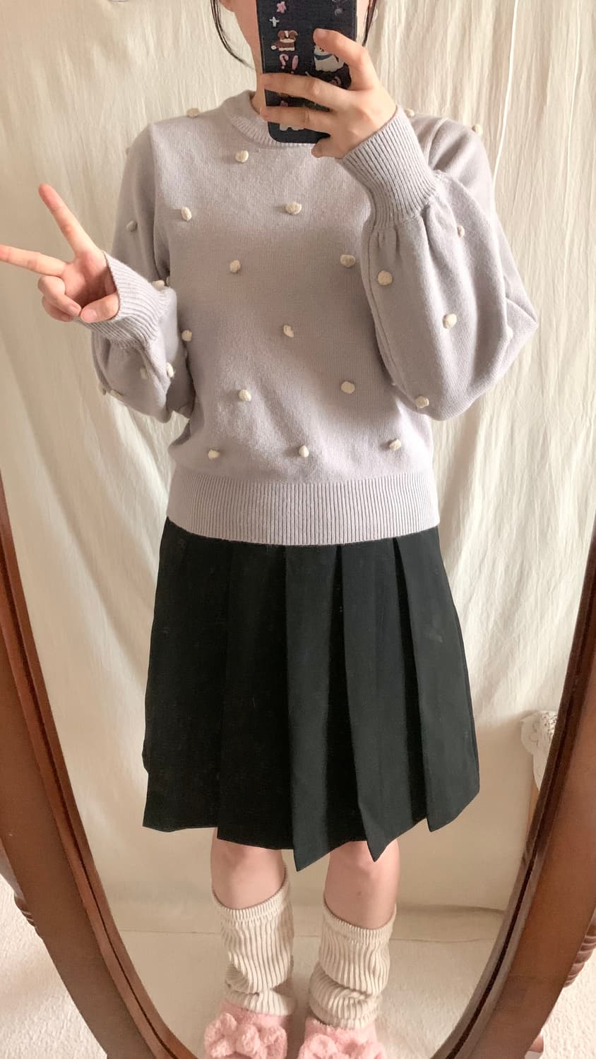 마제스틱레곤 연보라 도트 니트 상품이미지2