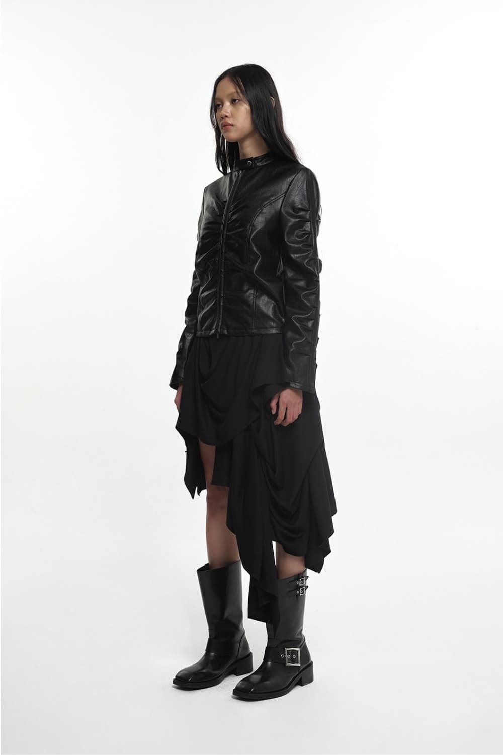 NACHE SHIRRING LEATHER JACKET 나체 셔링 레더자켓 상품이미지2