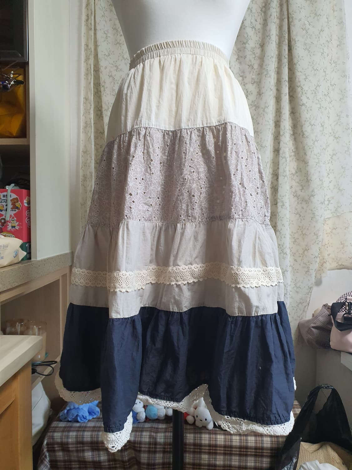 [빈티지] 모리걸 패치워크 레이스 캉캉 롱 스커트 리폼완 상품이미지2