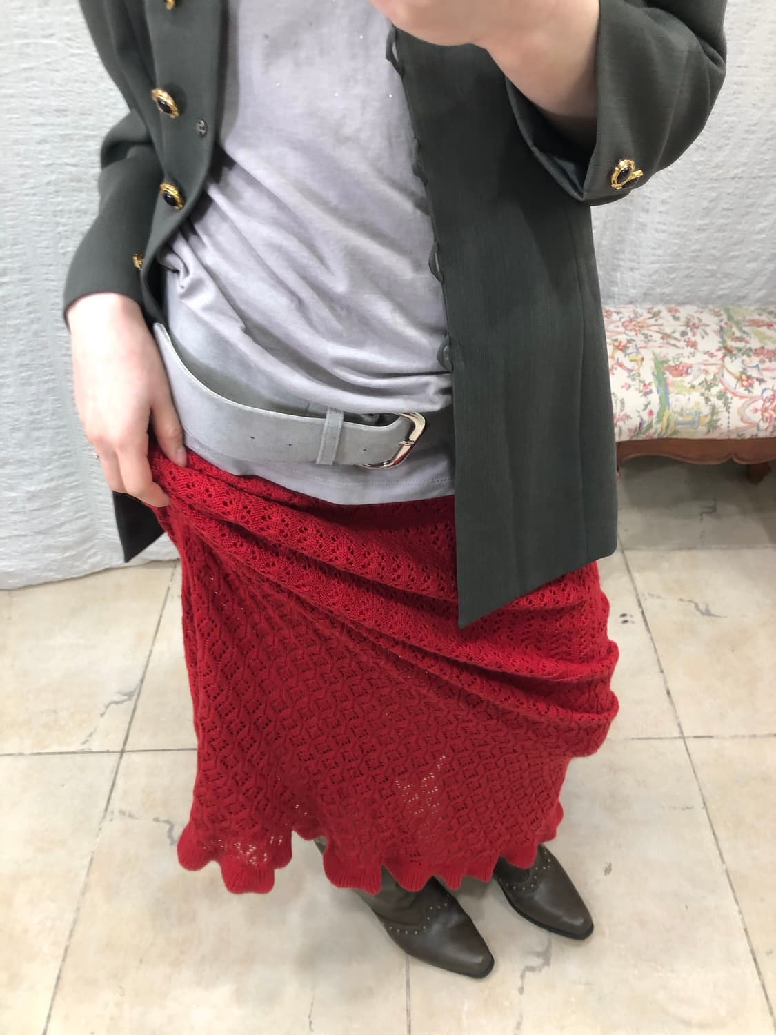 red knit maxi skirt 상품이미지3