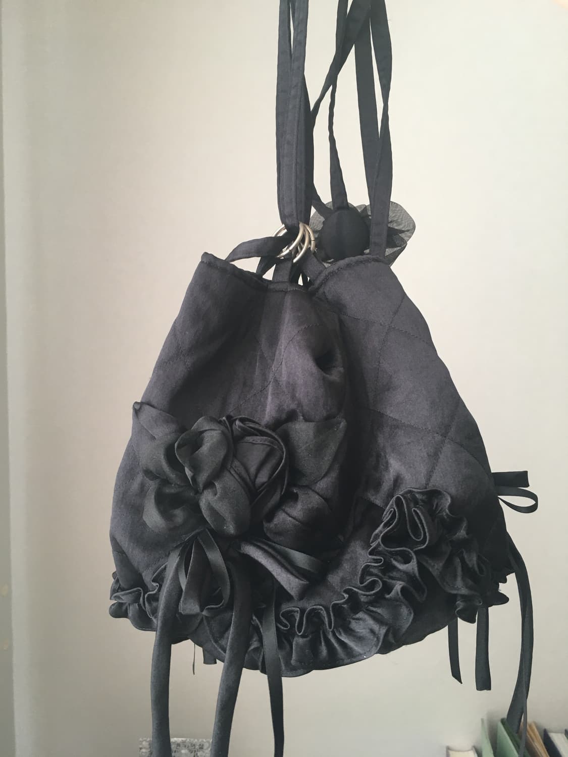 일본빈티지 포테치노 블랙 플라워백 숄더백 크로스백 꼼데st 꽃가방 상품이미지5