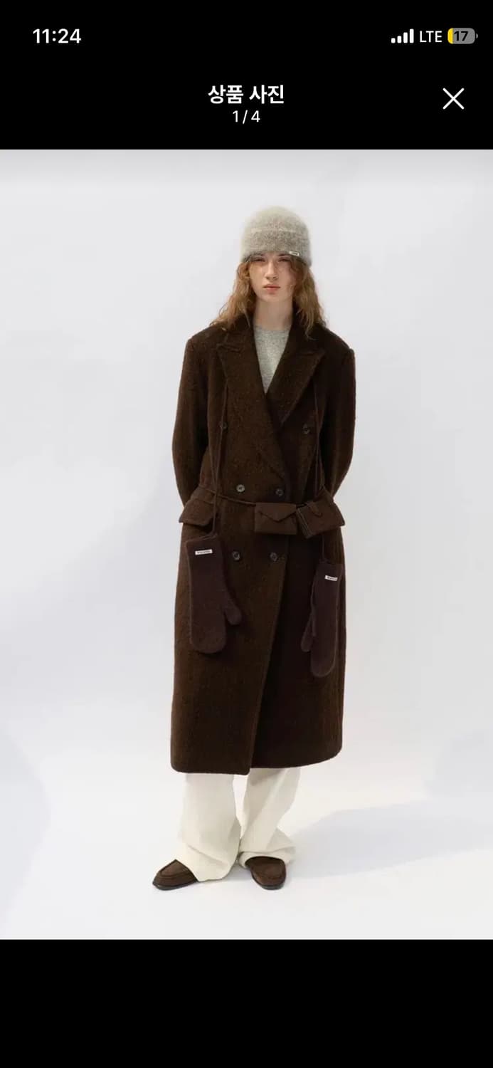 새상품)LEVAR 헤어리 브라운 롱 코트 Hairy Alpaca Blen 상품이미지1