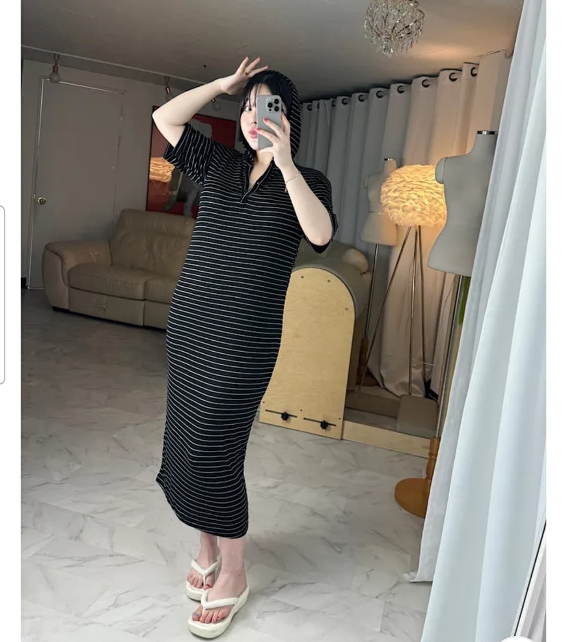 새옷)스트라이프 후드롱원피스 55-77 상품이미지4