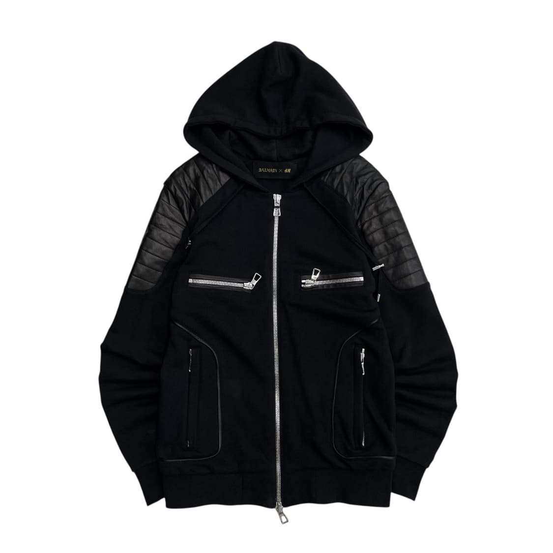 발망 X H&M 레더 숄더 블랙 후드집업 XS 상품이미지2