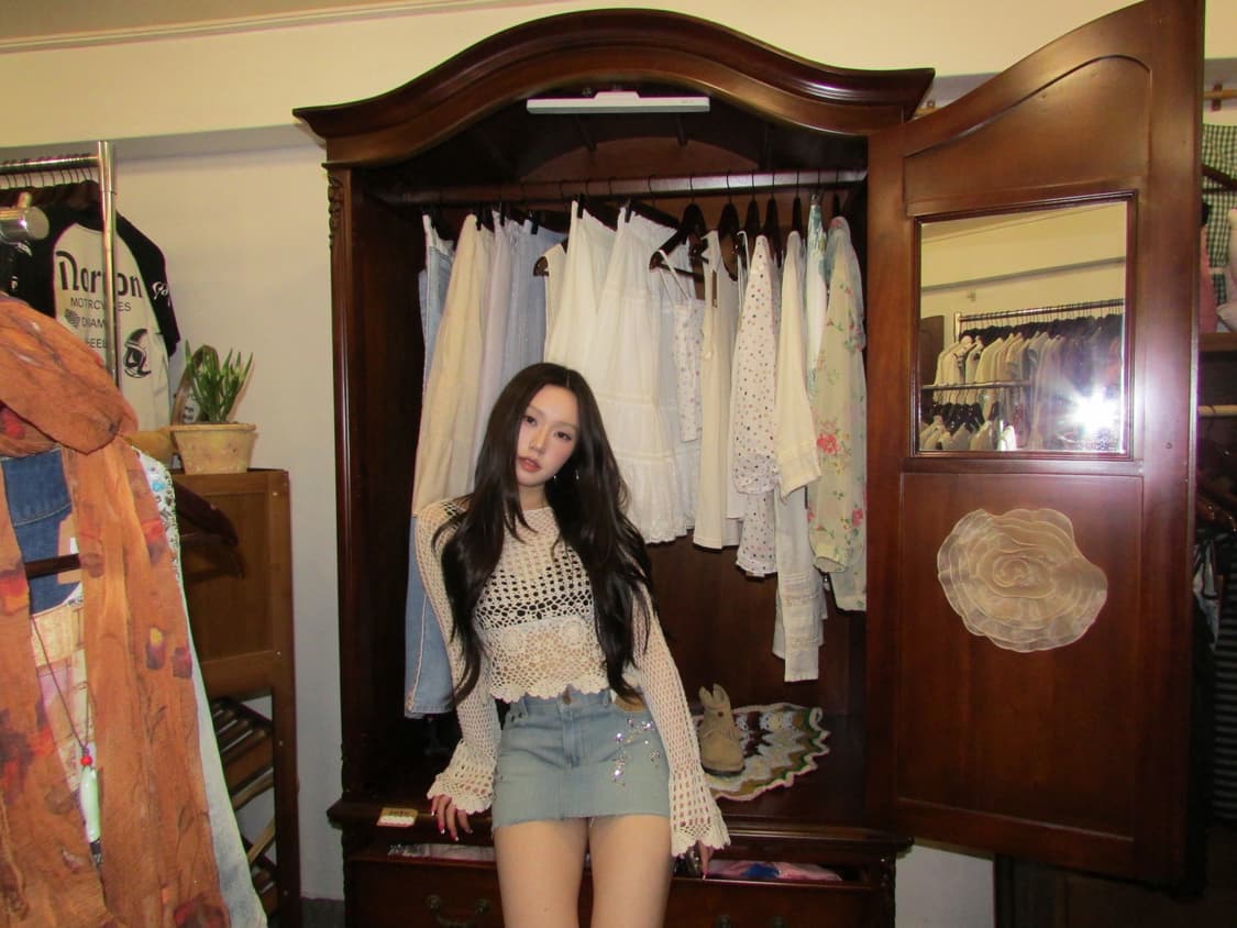 jpn vintage Studded Light Denim skirt 상품이미지3