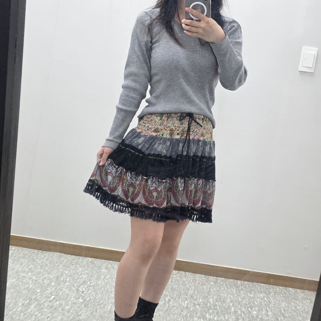 일본빈티지)오리엔탈 페이즐리 패치워크 프릴캉캉 갸루모리걸 에스닉 치마 상품이미지3