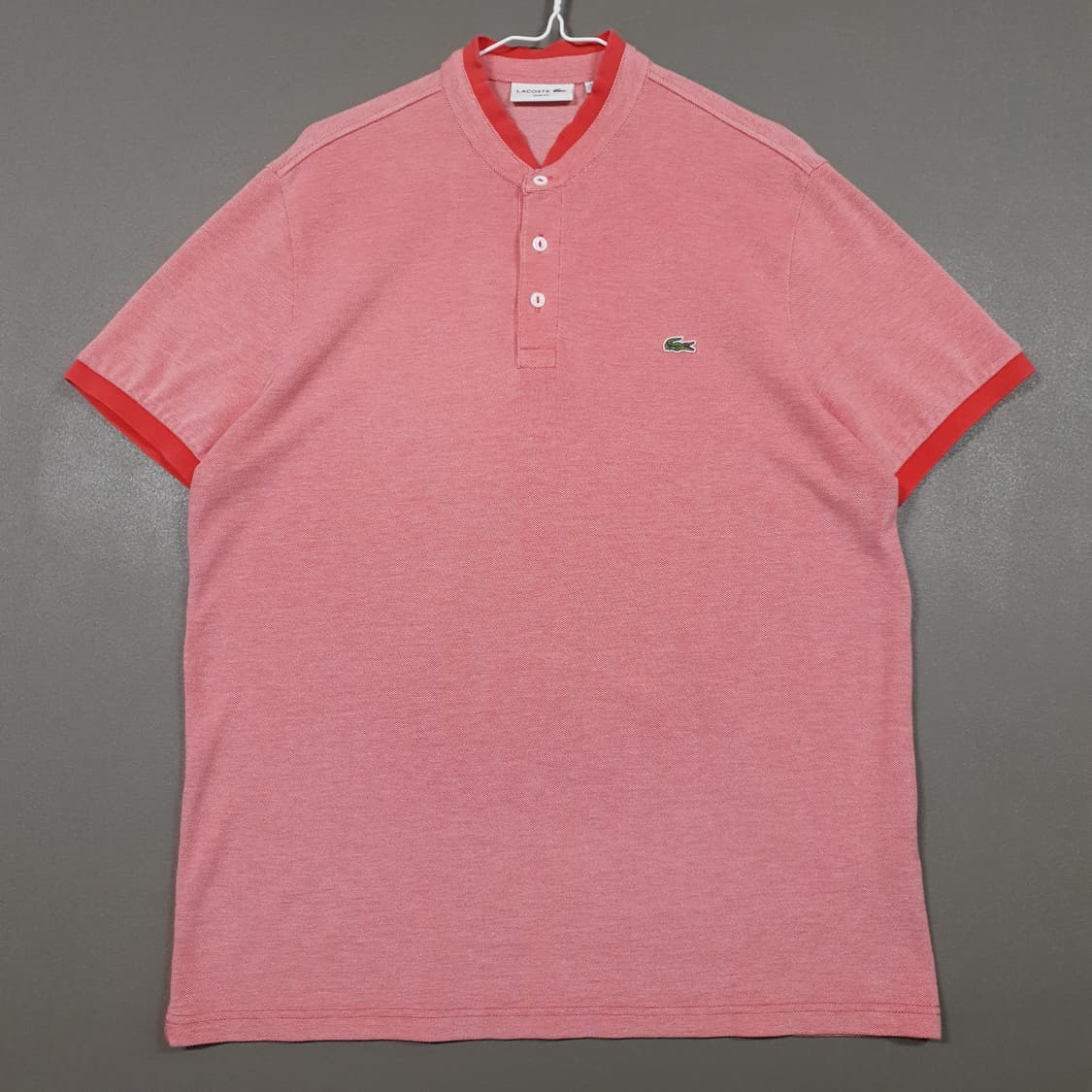 105) 라코스테 신형 배색 포인트 헨리넥 반팔 카라티 폴로 셔츠 레드 상품이미지1
