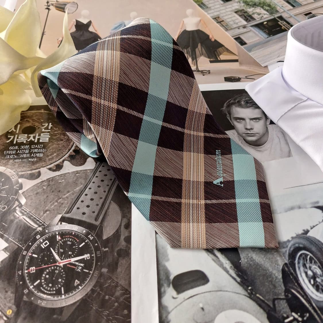 아쿠아스큐텀 실크 체크 넥타이 9.6cm A+등급 A18809
 상품이미지2