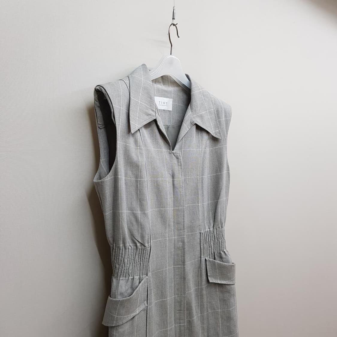 한섬 TIME 타임  체크 슬리브리스 린넨 원피스 F사이즈 상품이미지3