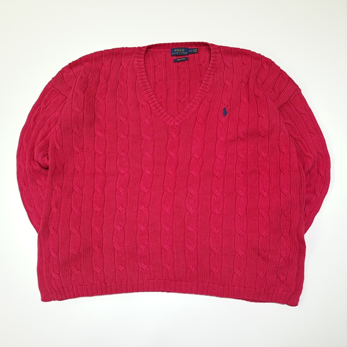 CL157 폴로 피마코튼 케이블 핑크 브이넥 니트 스웨터 상품이미지1