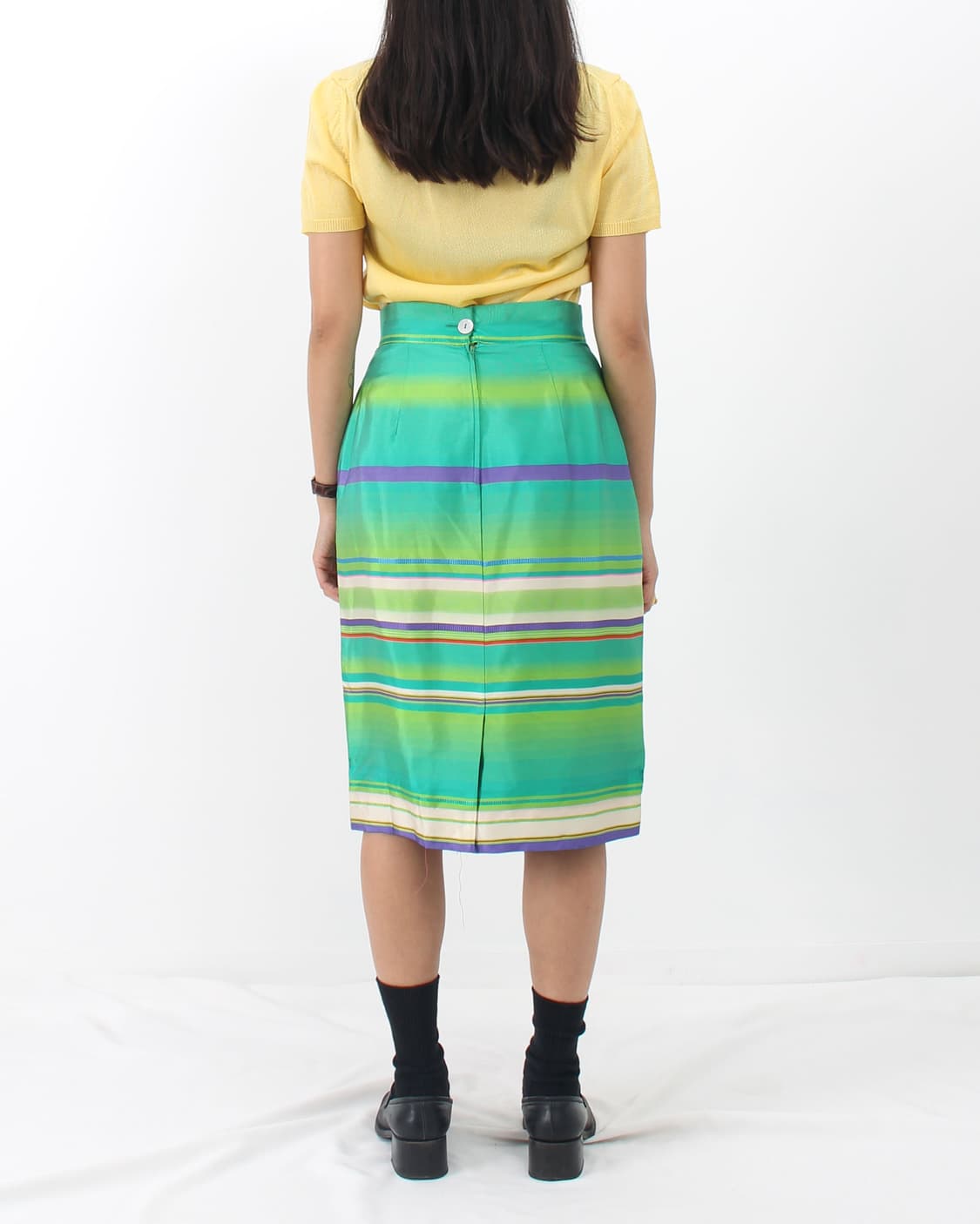 크리스찬 디올 Dior 빈티지 그린 스트라이프 실크 스커트 상품이미지4