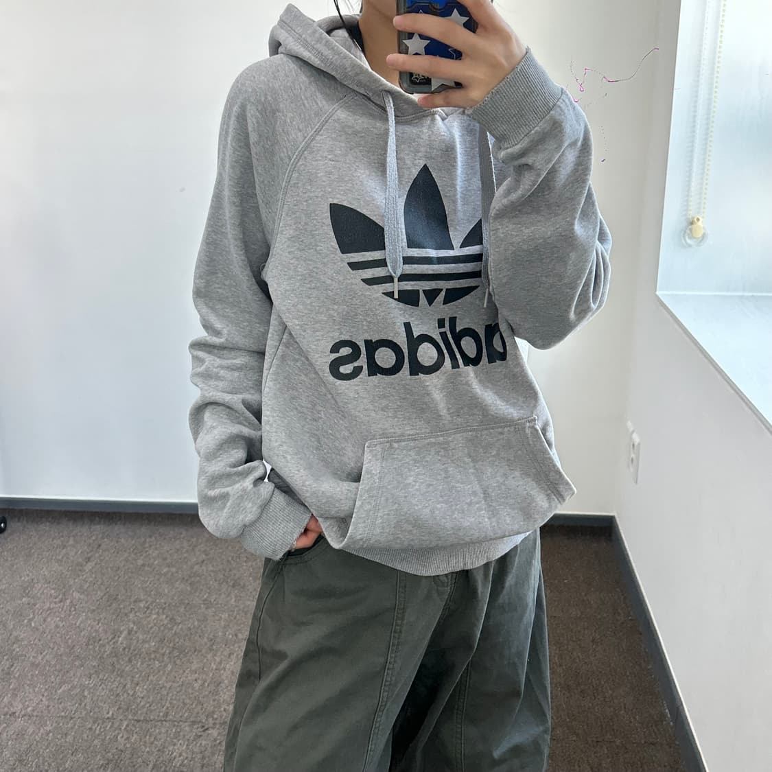 Adidas 아디다스 빅 파이어로고 그레이 후드티 상품이미지2