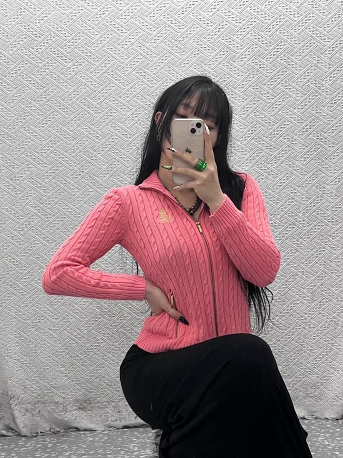 폴로 랄프로렌 Y2K 레트로 코랄 핑크 꽈배기 가디건 85 C08663 상품이미지2