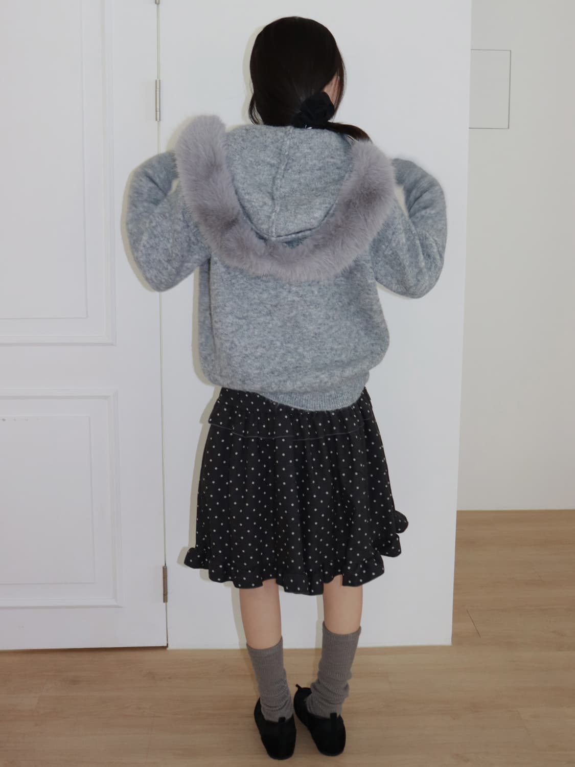 퍼 후드 니트집업 가디건 차콜 상품이미지3