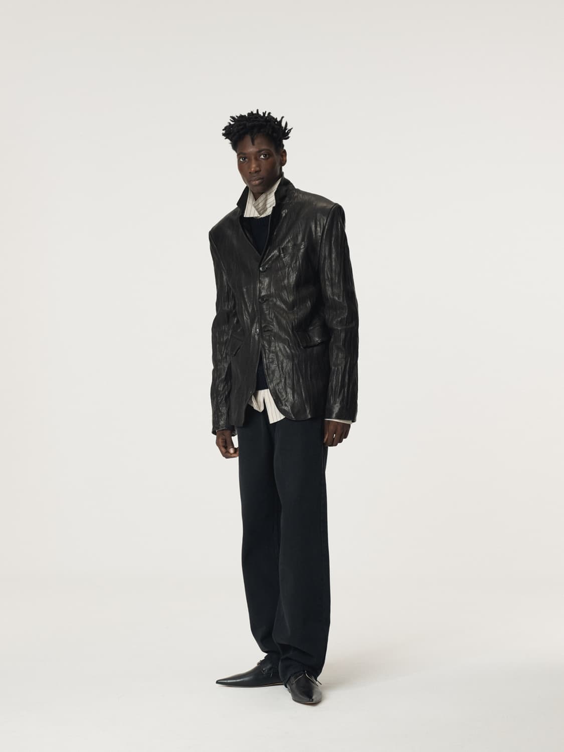 [L] 렉토 크링클 레더 가죽 싱글 블레이저 자켓 상품이미지7