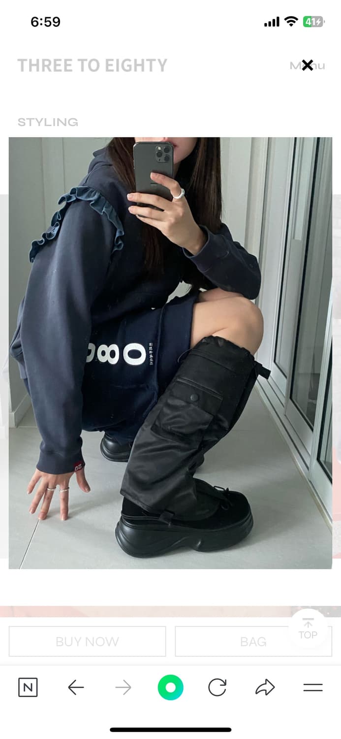 쓰리투에이티 ruffled sweat hoodie 네이비 상품이미지3