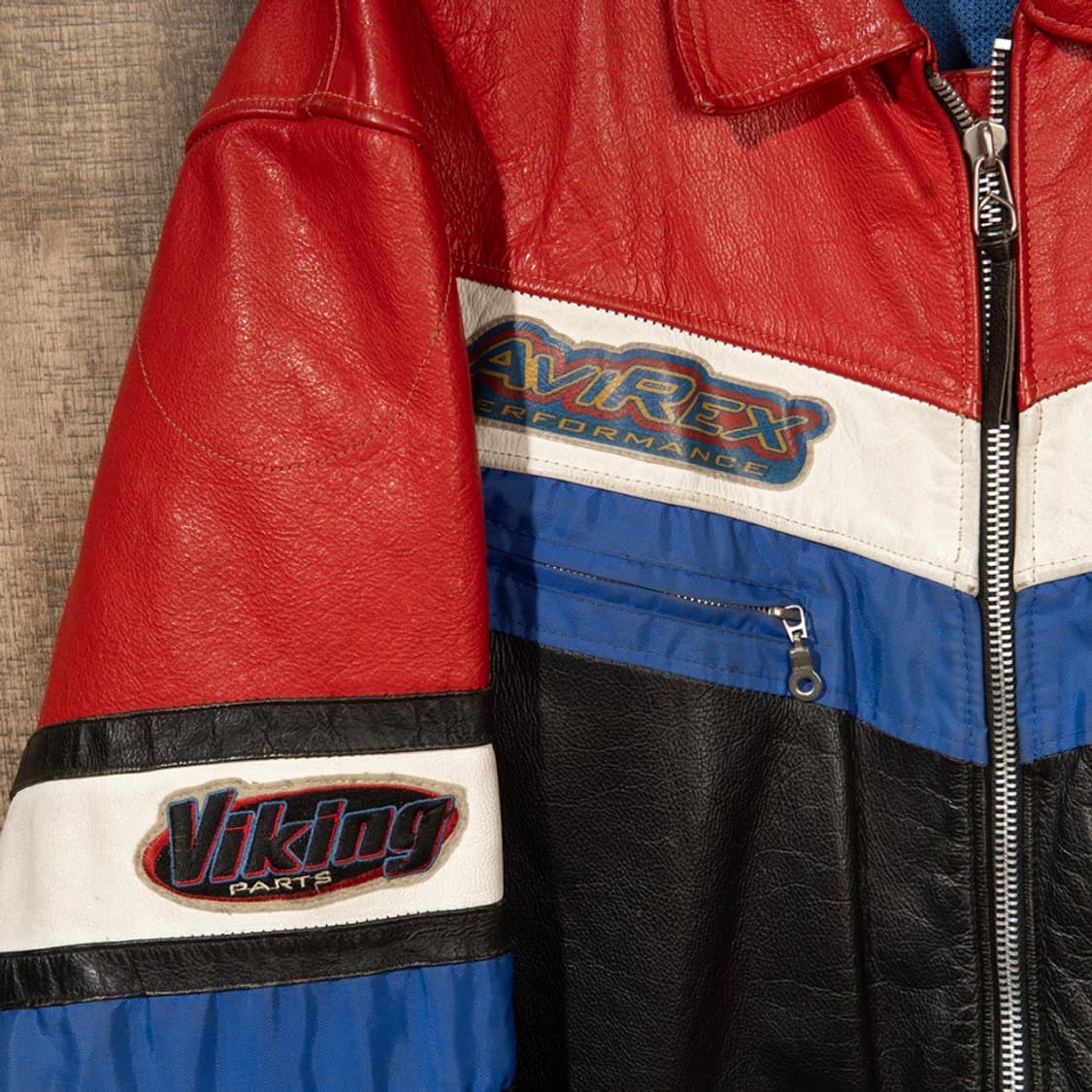 [3XL] 80s~ 아비렉스 컬러블럭 레더 레이싱 자켓  상품이미지2