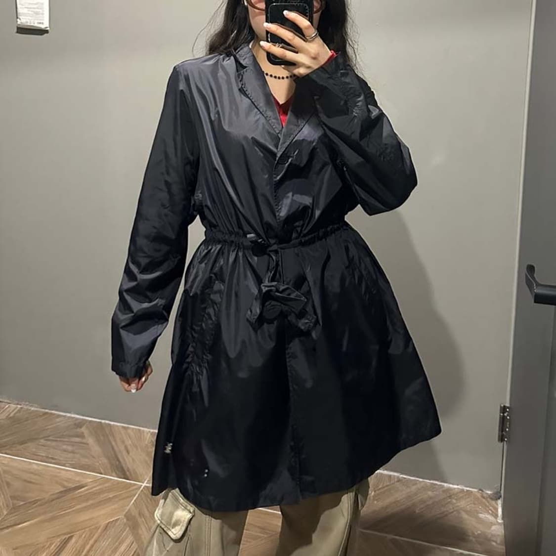 JPN VINTAGE 나일론 미디 자켓 스트링 투포켓 디테일 블랙 상품이미지9