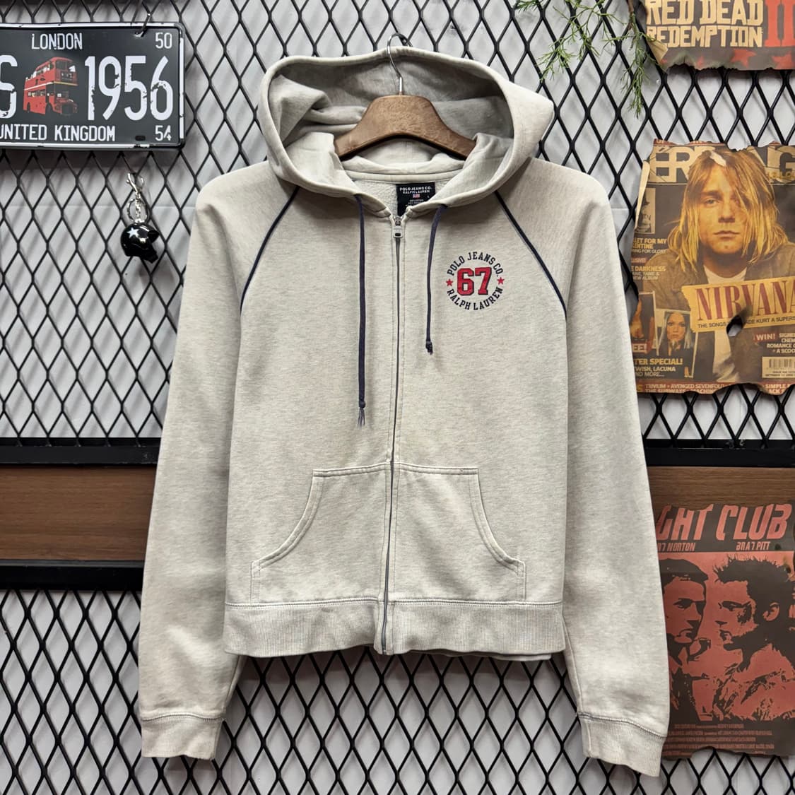 90s 폴로 랄프로렌 진스 후드 집업 전면 67로고 포인트 그레이 상품이미지1