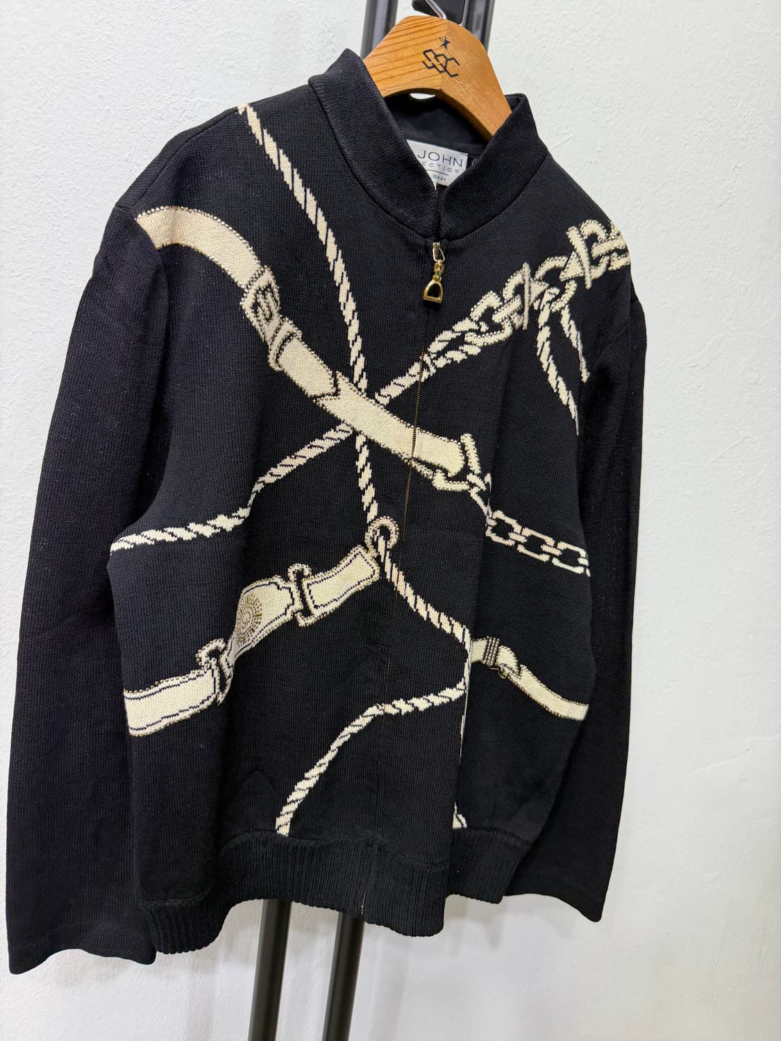정품) St. John 센존 세인트존 블랙 체인 패턴 니트 집업 M 상품이미지2