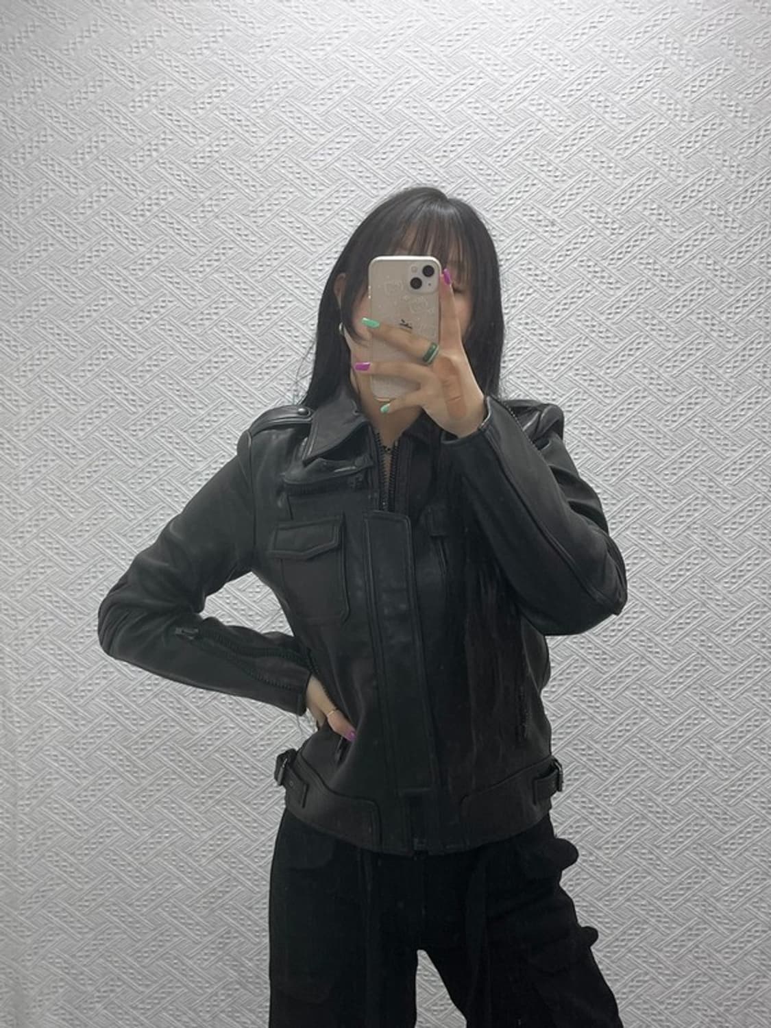 빈티지 모던시크 바이커 양가죽 자켓 S C07376 상품이미지2