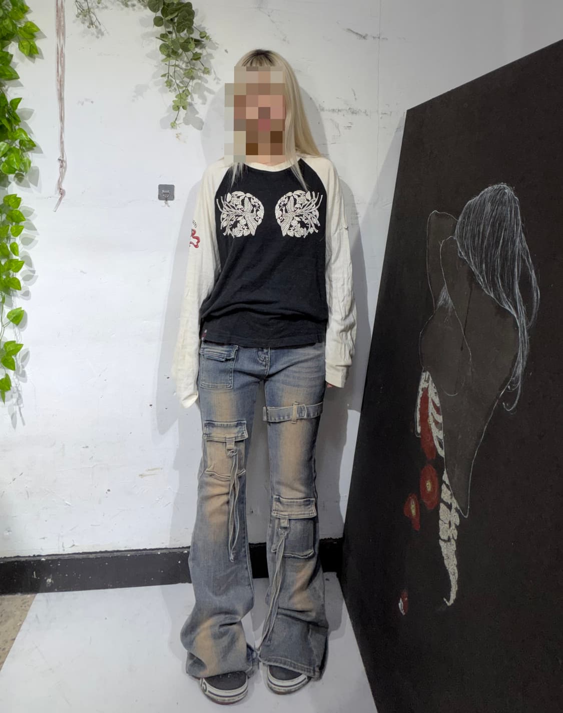 일본빈티지 오리엔탈 프린팅 롱 슬리브 긴팔 티셔츠 M 상품이미지6